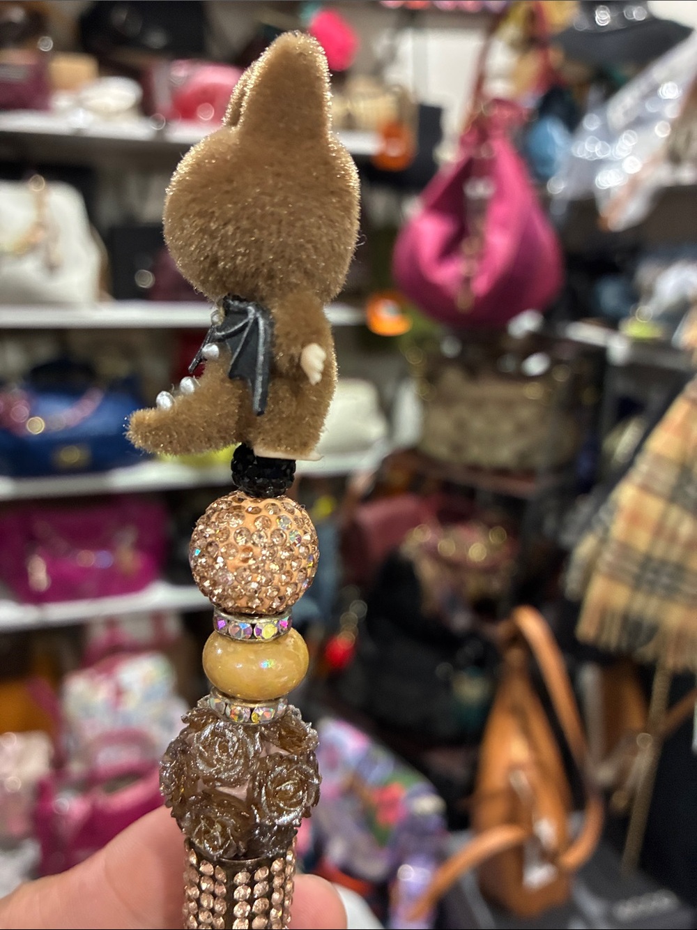 Pen Plush Bunny Charm Keychain in Brown - Kids Accessories - Picture 2 of 5